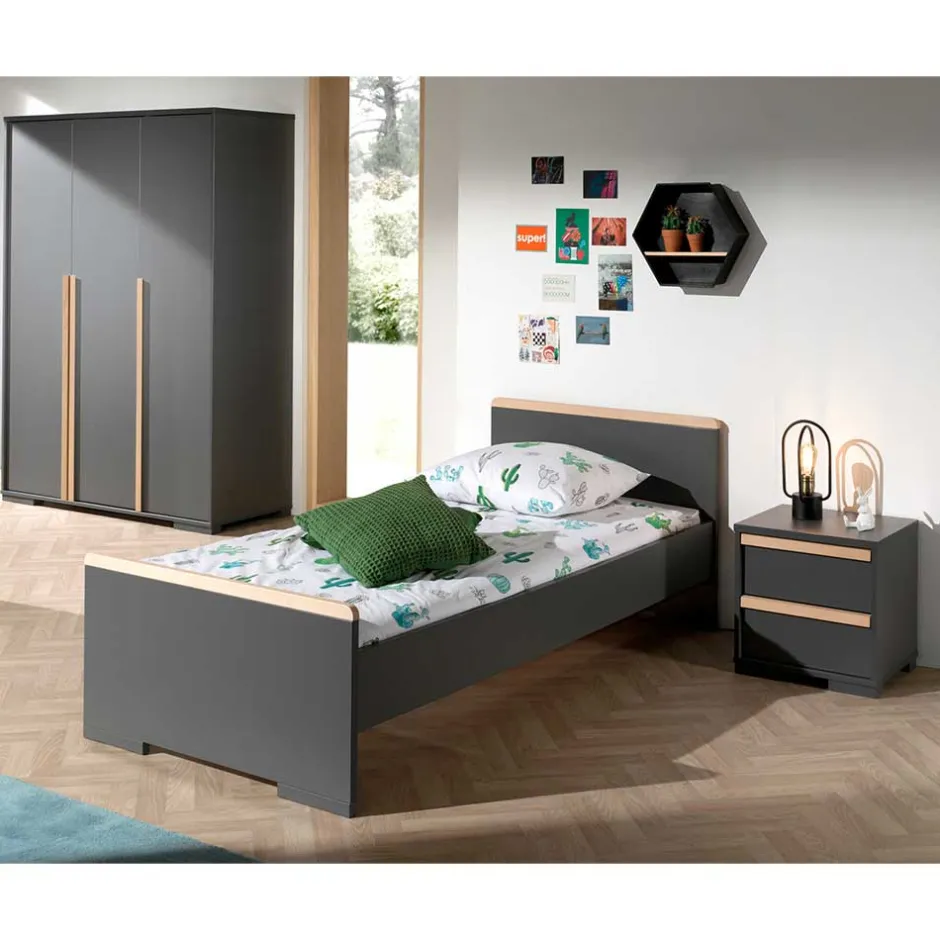 Wohnen Jugendzimmer Einrichtung in Anthrazit - Navlius (dreiteilig)