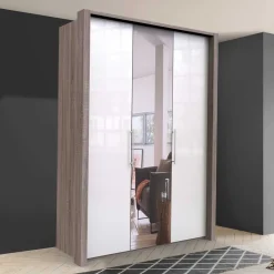 Wohnen Jugendzimmer Kleiderschrank mit Spiegel & Glas Weiß - Empresian