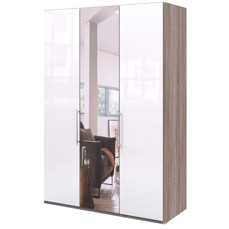 Wohnen Jugendzimmer Kleiderschrank mit Spiegel & Glas Weiß - Empresian