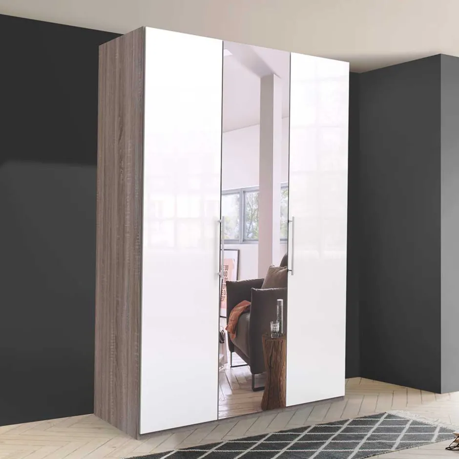 Wohnen Jugendzimmer Kleiderschrank mit Spiegel & Glas Weiß - Empresian