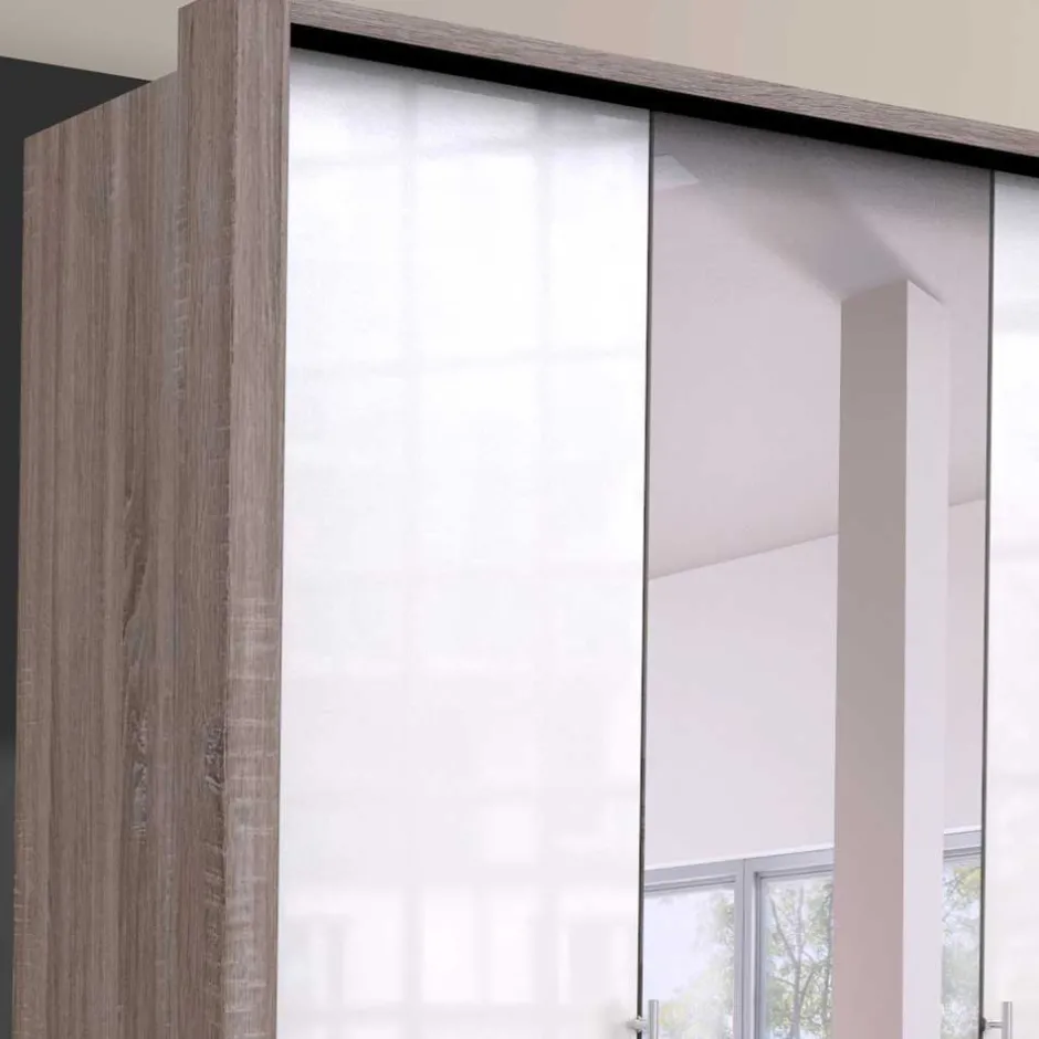 Wohnen Jugendzimmer Kleiderschrank mit Spiegel & Glas Weiß - Empresian