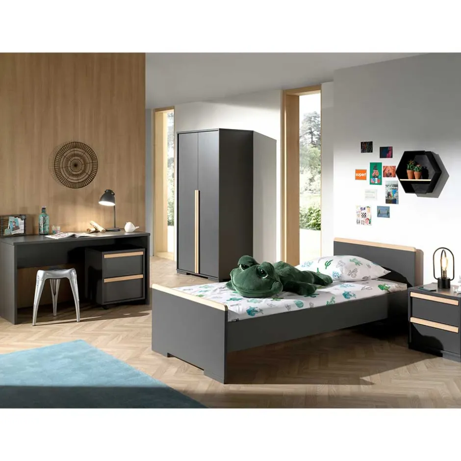 Wohnen Jugendzimmer Komplett in Anthrazit - Navlius I (fünfteilig)