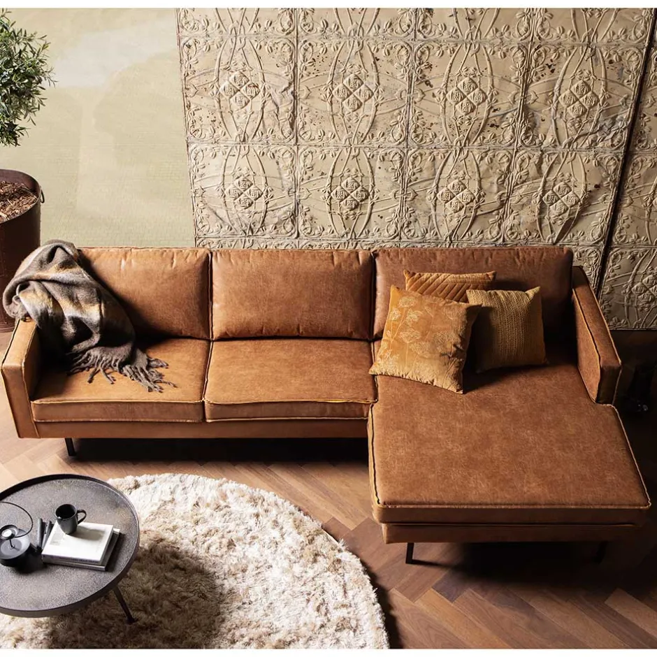 Kantiges Echtleder Ecksofa in Cognac Braun - Artemi^Wohnen Online