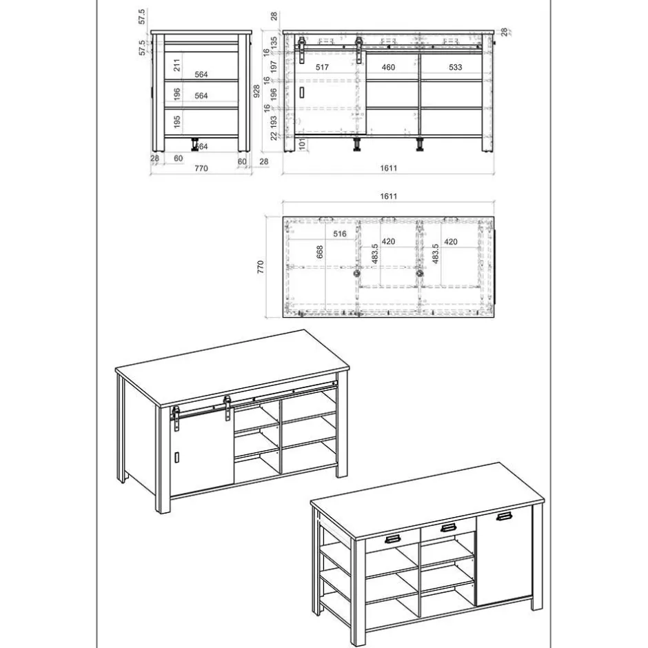 Küchen-Einrichtung mit Insel Set - Garisa (siebenteilig)^Wohnen Clearance