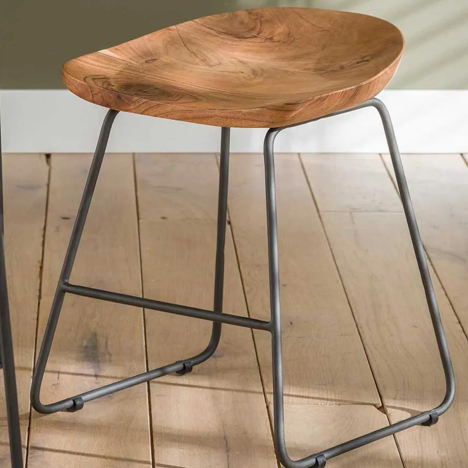 Wohnen Küchenhocker mit Holzsitz & Bügelgestell - Ise (2er Set)