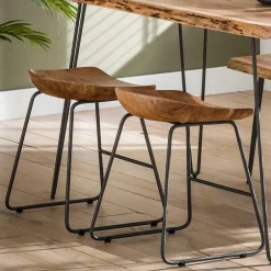 Wohnen Küchenhocker mit Holzsitz & Bügelgestell - Ise (2er Set)