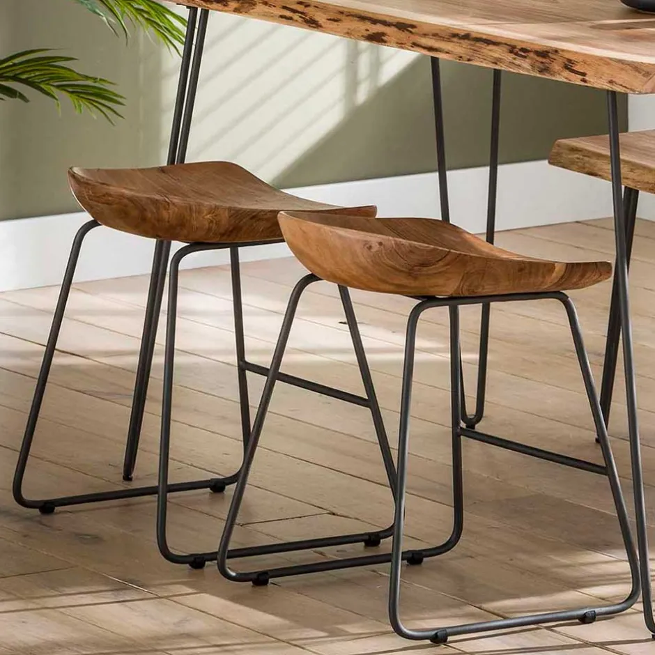 Wohnen Küchenhocker mit Holzsitz & Bügelgestell - Ise (2er Set)