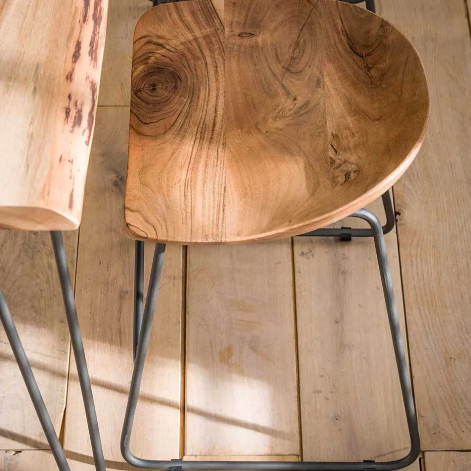 Wohnen Küchenhocker mit Holzsitz & Bügelgestell - Ise (2er Set)