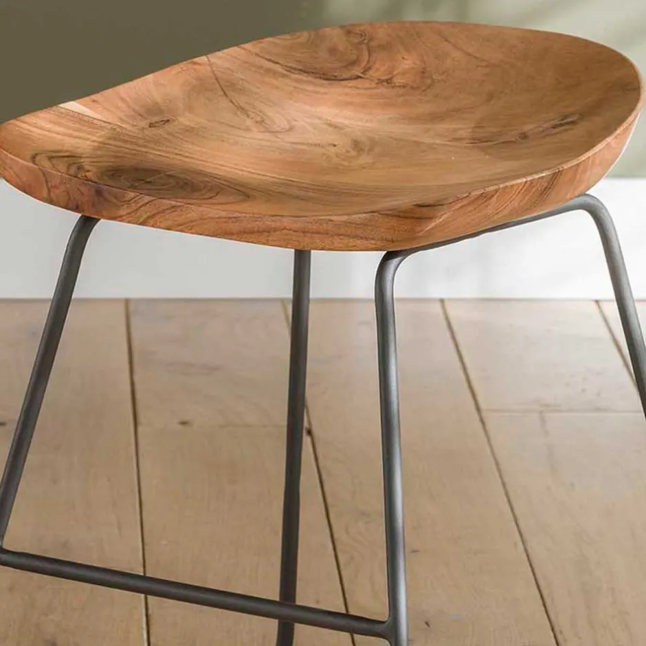 Wohnen Küchenhocker mit Holzsitz & Bügelgestell - Ise (2er Set)