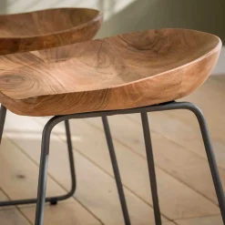 Wohnen Küchenhocker mit Holzsitz & Bügelgestell - Ise (2er Set)