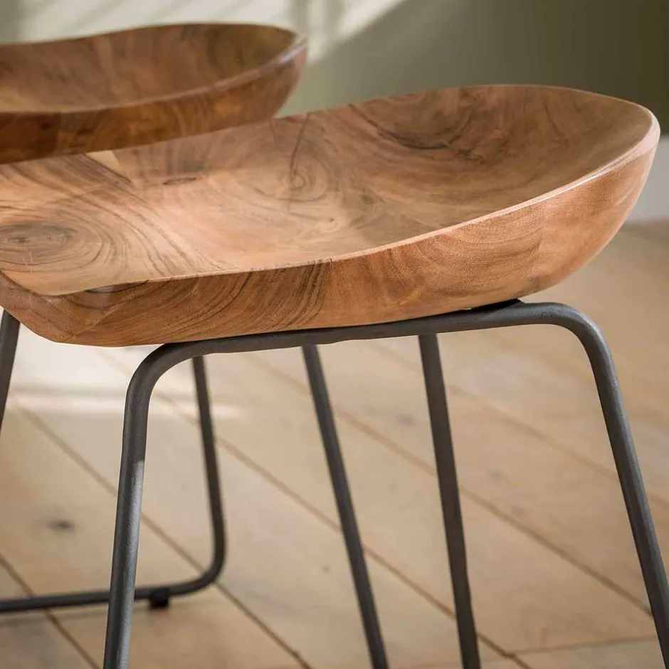 Wohnen Küchenhocker mit Holzsitz & Bügelgestell - Ise (2er Set)