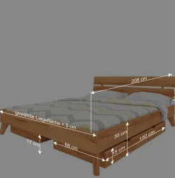 Wohnen Kernbuche Bettrahmen mit Kopfteil - Junola I
