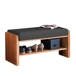 Wohnen Kernbuche Flurbank mit Leder in Anthrazit - Mandrey