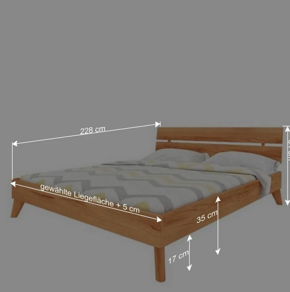 Wohnen Kernbuche Holzbett mit Überlänge 220 cm - Junola III
