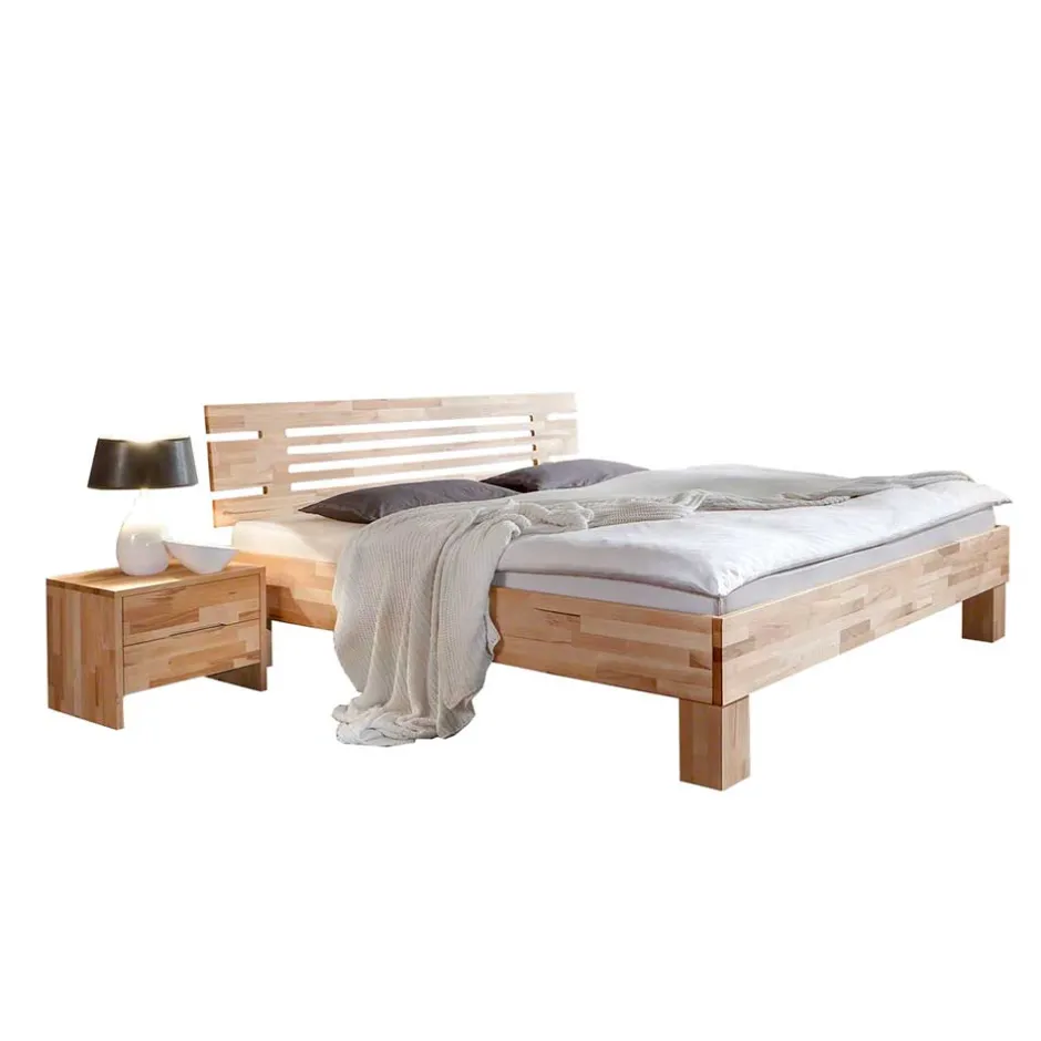 Wohnen Kernbuche Massivholzbett Bevallia mit Nachttisch (zweiteilig)