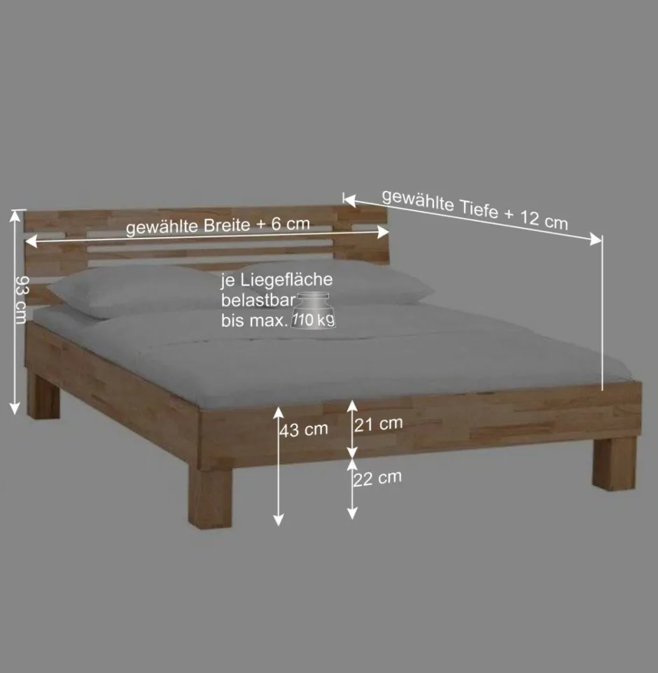 Wohnen Kernbuche Massivholzbett Bevallia mit Nachttisch (zweiteilig)