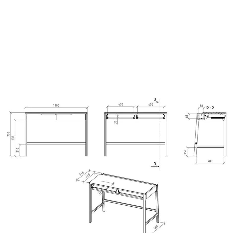 Wohnen Kernbuche Schminktisch mit zwei Schubladen - Lana
