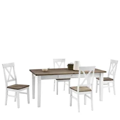 Wohnen Kiefer Esstischgruppe Yoan in Weiß Grau (fünfteilig)