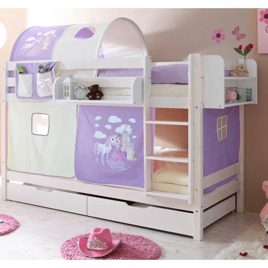 Kinder Wohnen Kiefer Kinderzimmer Stockbett in Weiß - Viragron