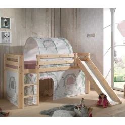 Kinder Wohnen Kiefer Mädchen Hochbett mit Vorhang - Habic