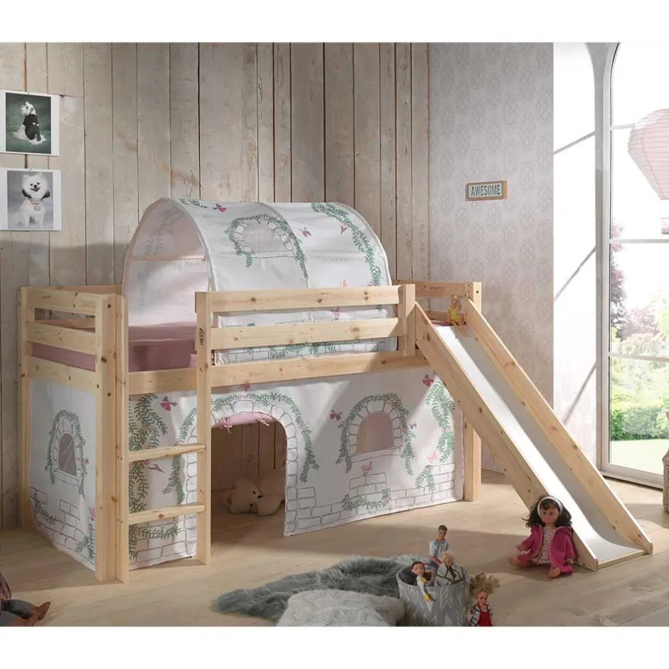 Kinder Wohnen Kiefer Mädchen Hochbett mit Vorhang - Habic