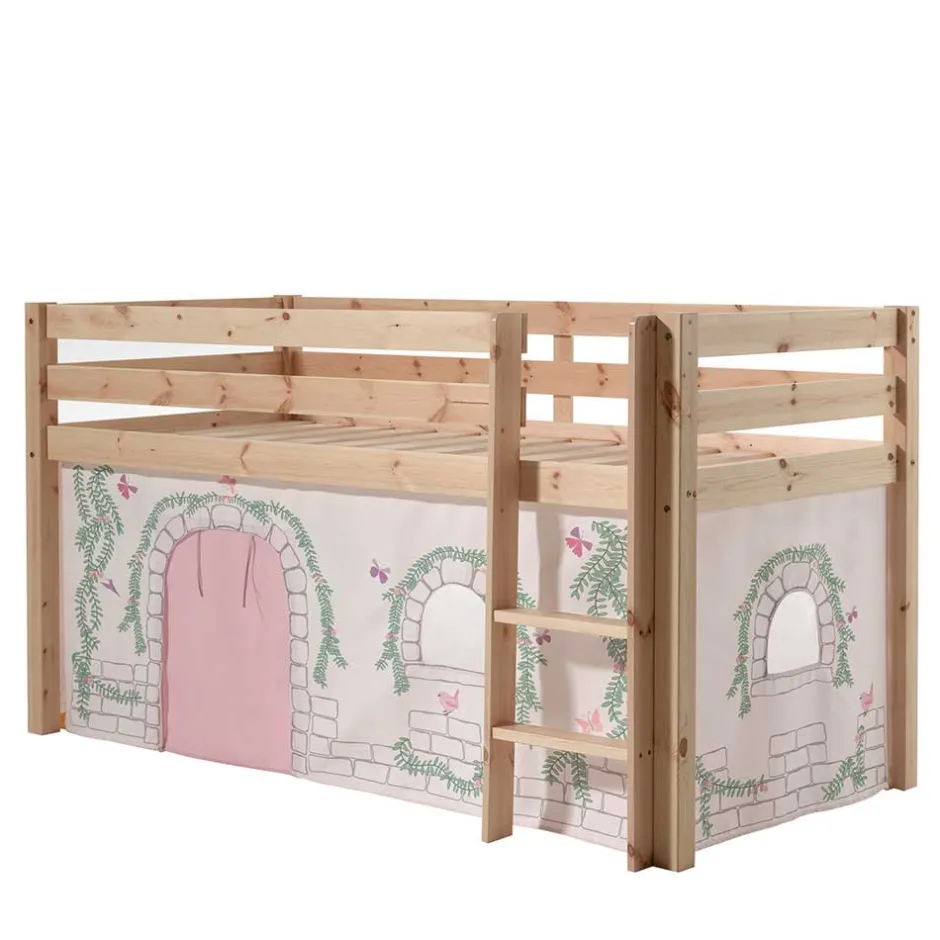 Kinder Wohnen Kiefer Mädchen Hochbett mit Vorhang - Habic