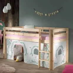 Kinder Wohnen Kiefer Mädchen Hochbett mit Vorhang - Habic