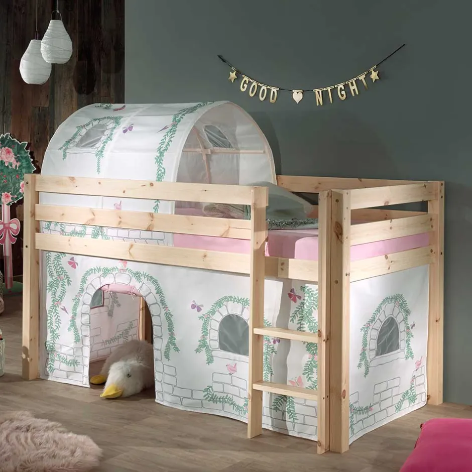 Kinder Wohnen Kiefer Mädchen Hochbett mit Vorhang - Habic