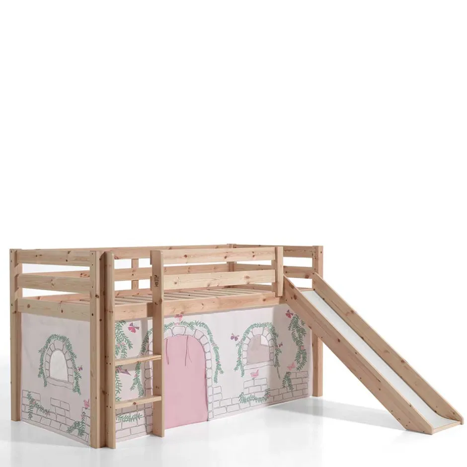 Kinder Wohnen Kiefer Mädchen Hochbett mit Vorhang - Habic