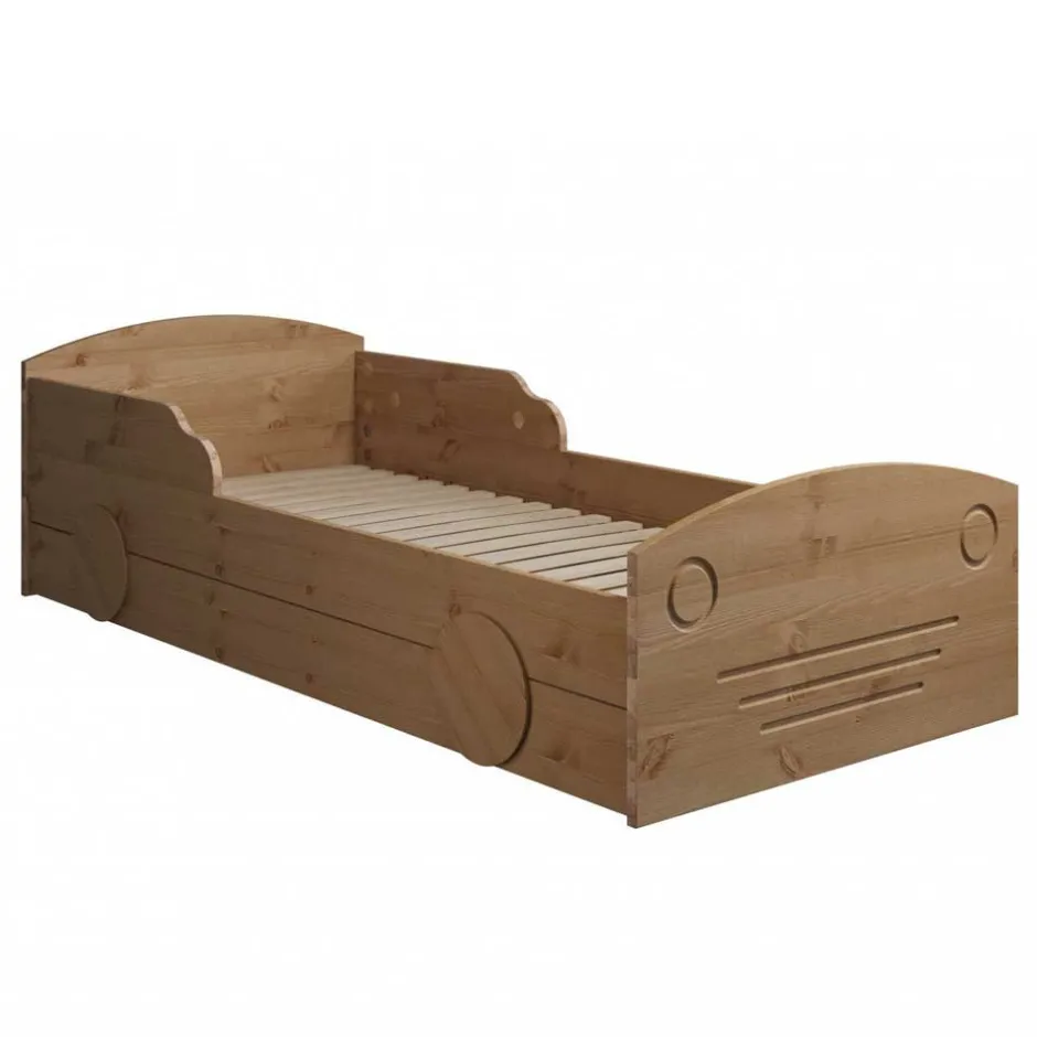 Kinder Wohnen Kiefernholz Bett im Auto Look mit Bettkasten - Soveca