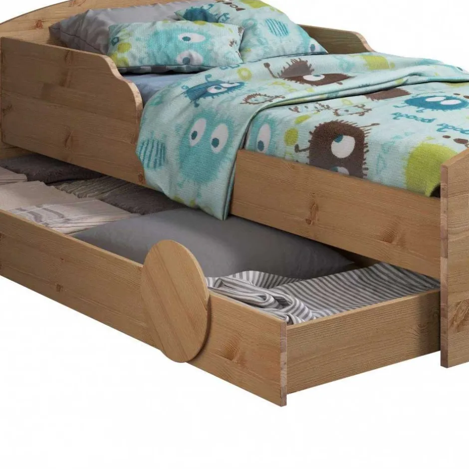 Kinder Wohnen Kiefernholz Bett im Auto Look mit Bettkasten - Soveca