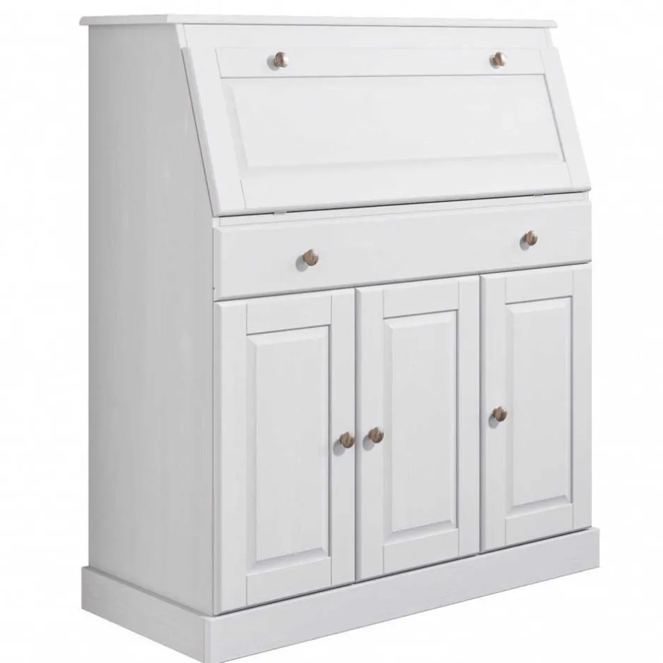 Wohnen Kiefernholz Sekretär in Weiß gewachst - Aritina