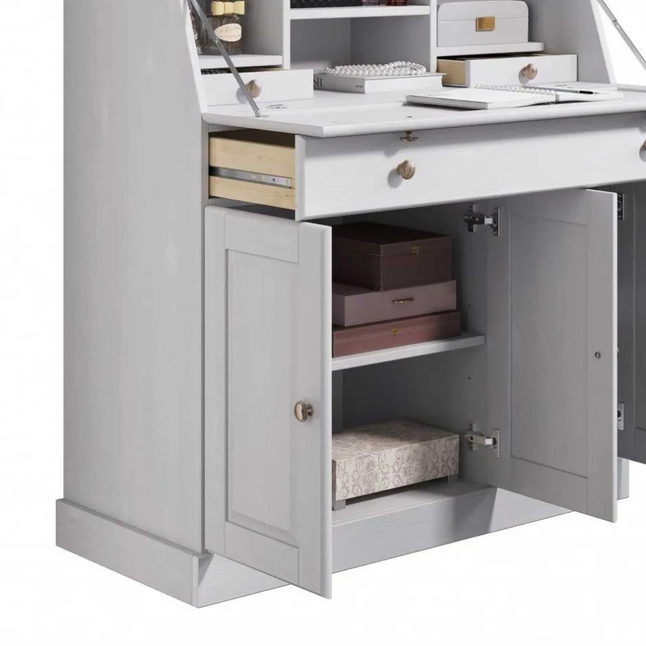 Wohnen Kiefernholz Sekretär in Weiß gewachst - Aritina