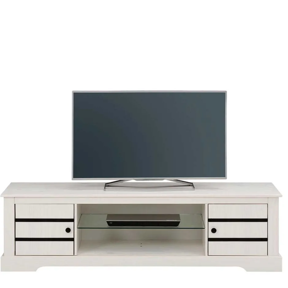 Wohnen Kiefernholz TV Unterschrank in Weiß mit Schwarz - Manduza