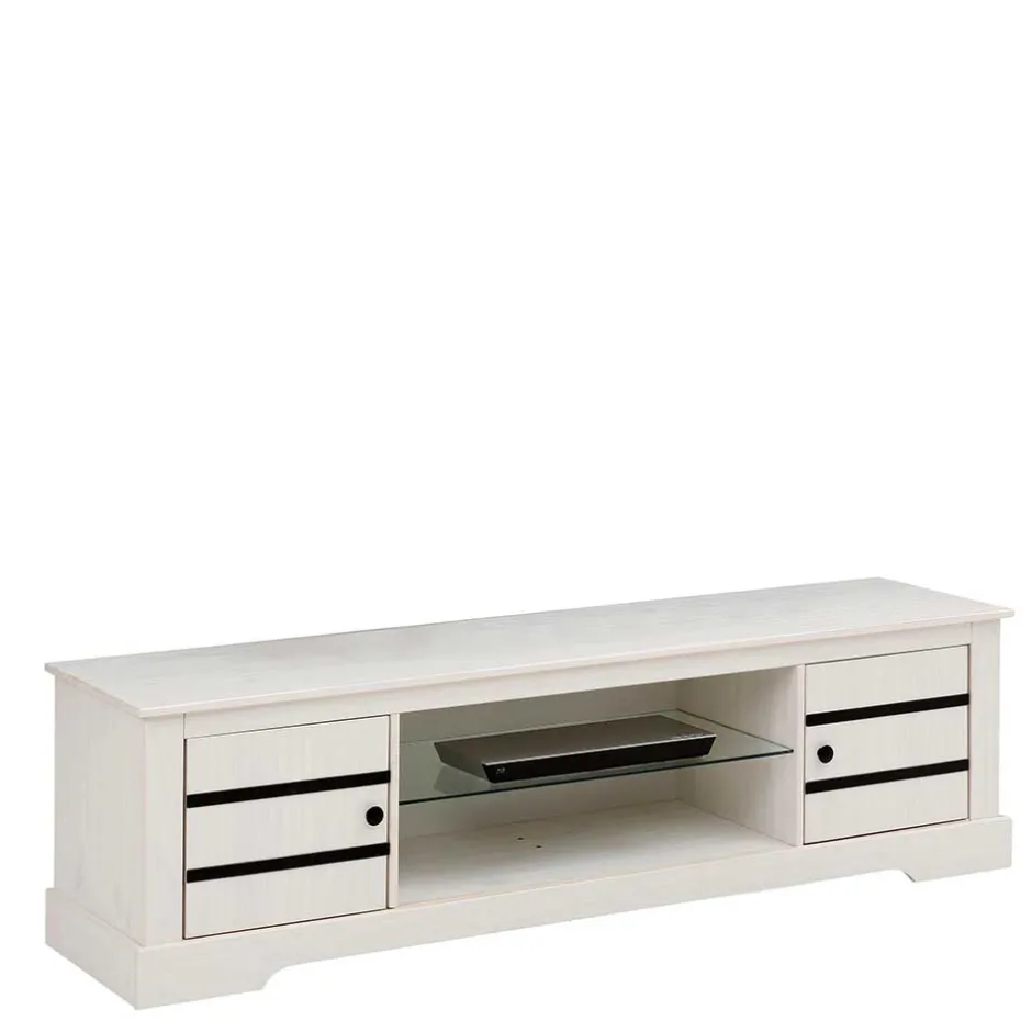 Wohnen Kiefernholz TV Unterschrank in Weiß mit Schwarz - Manduza