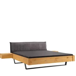 Kiefernholz-Bett gelaugt mit Stoff-Kopfteil - Phiano^Wohnen Hot