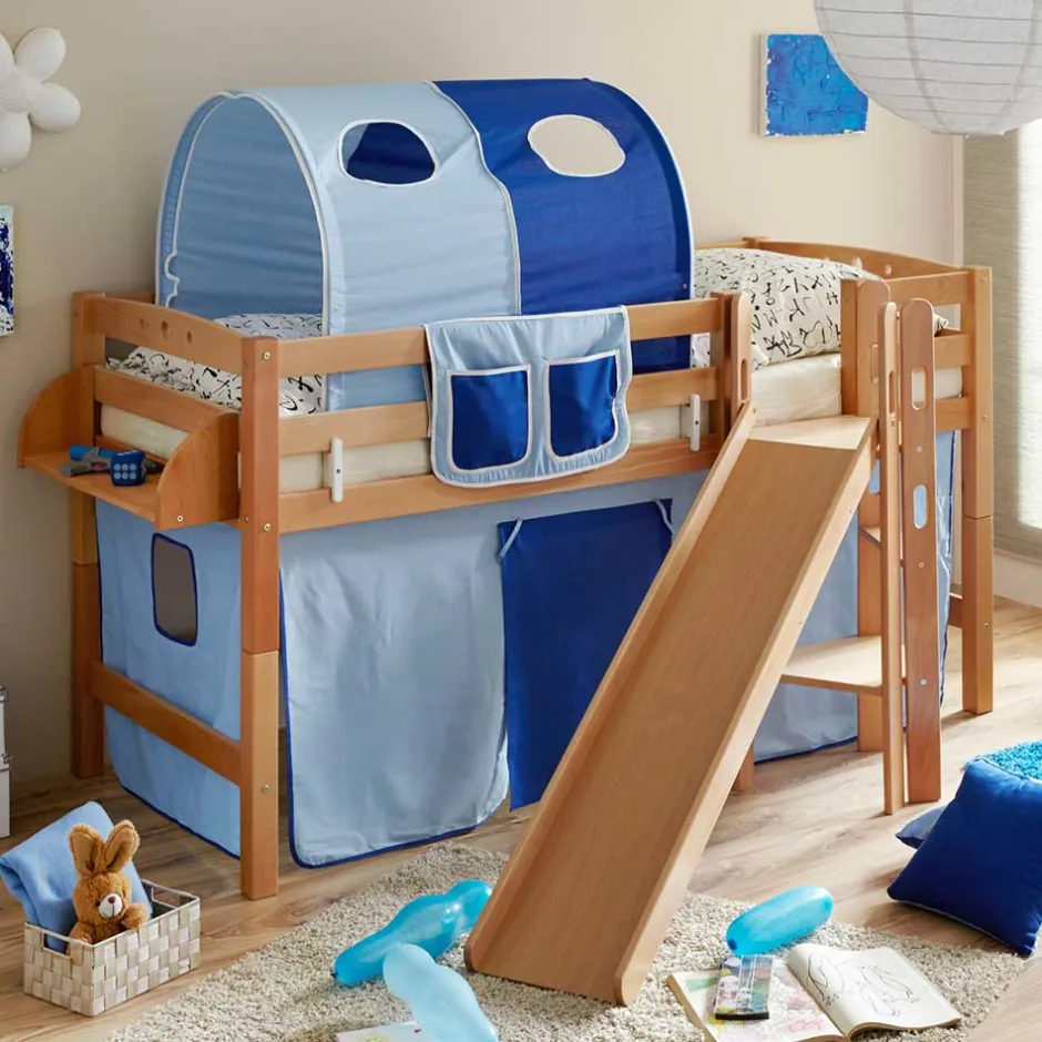 Kinder Buche Hochbett mit schräger Rutsche - Zuricona^Wohnen Clearance