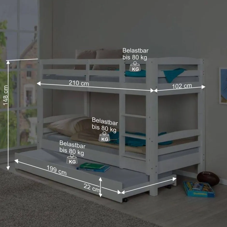 Kinder Wohnen Kinder Etagenbett mit Ausziehbett optional - Samanca