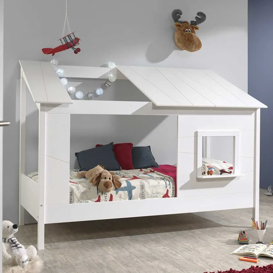 Kinder Wohnen Kinder Hausbett in Weiß lackiert - Actina