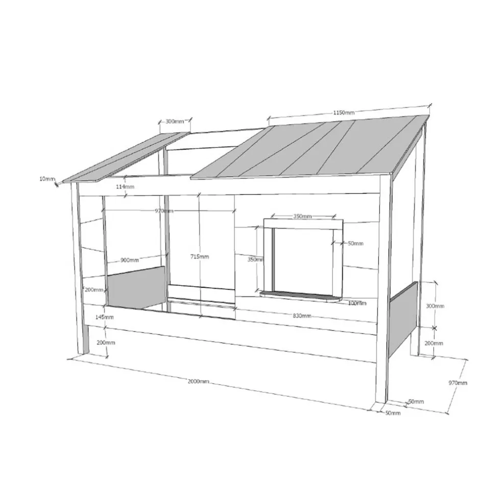 Kinder Wohnen Kinder Hausbett mit Fenster und offenem Dach - Manty