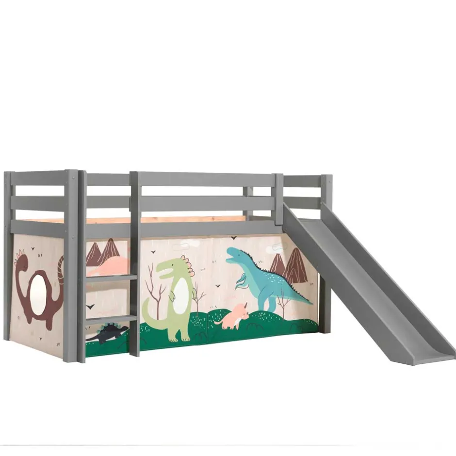 Kinder Wohnen Kinder Rutschbett in Grau mit Dinos - Jevedaz