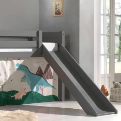 Kinder Wohnen Kinder Rutschbett in Grau mit Dinos - Jevedaz