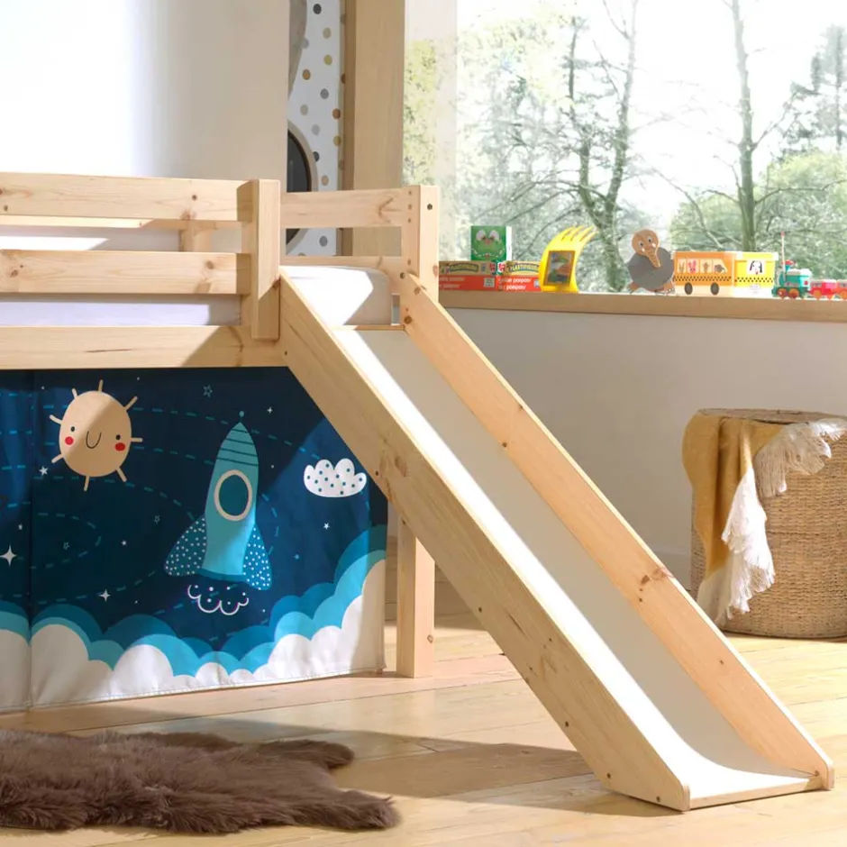 Kinder Wohnen Kinder Rutschbett mit Vorhang Weltall - Ciadas