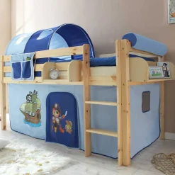 Kinderhochbett Sismail mit Vorhang und Tunnel im Piraten Design^Wohnen Hot