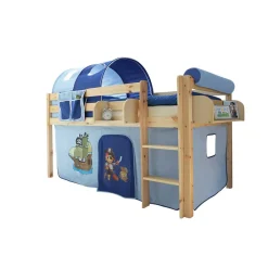 Kinderhochbett Sismail mit Vorhang und Tunnel im Piraten Design^Wohnen Hot