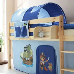 Kinderhochbett Sismail mit Vorhang und Tunnel im Piraten Design^Wohnen Hot