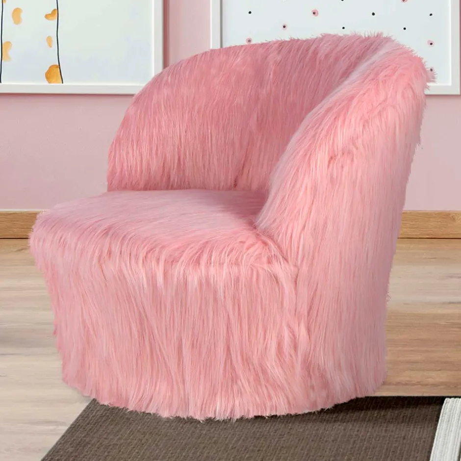 Kinder Wohnen Kinderzimmer Sessel in Rosa Kunstfellbezug - Leonid