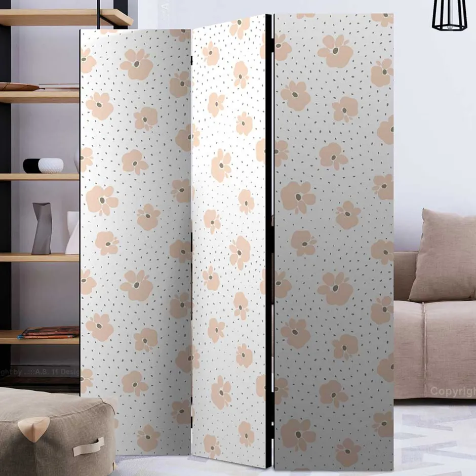 Klappbare Trennwand mit Blumen Muster in Rosa - Telvo^Wohnen