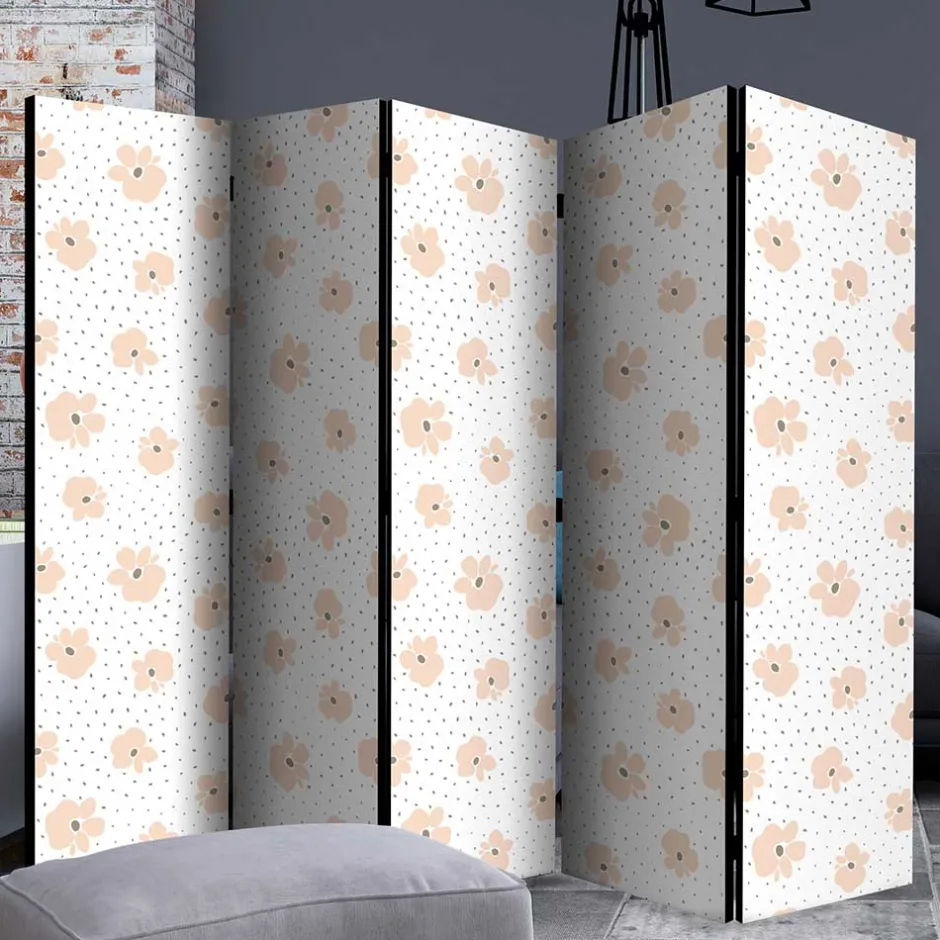 Klappbare Trennwand mit Blumen Muster in Rosa - Telvo^Wohnen
