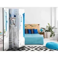 Klappbarer Paravent in Weiß & Blau - Rennia^Wohnen Best